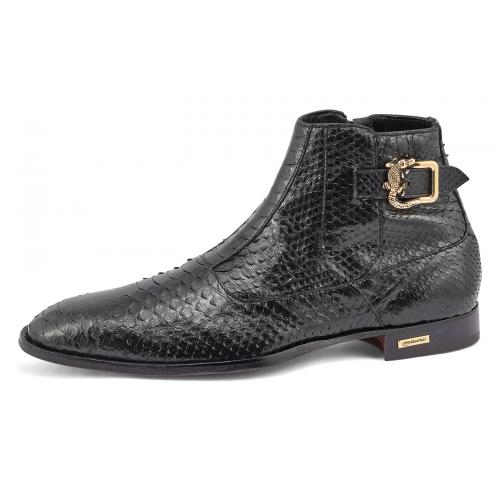 Mauri "Pastor" Black Genuine Python Boots with Side Buckle 3083.